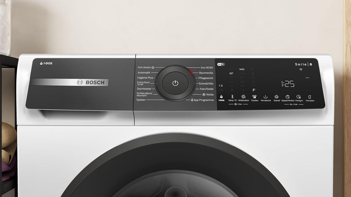 WGH244A40, Serie 6, Smarte Waschmaschine 9 kg, 1400 UpM, i-DOS, Fleckenautomatik, Iron Assist für weniger Falten, Nachlegefunktion, Active Water Plus, Hygienisch Waschen