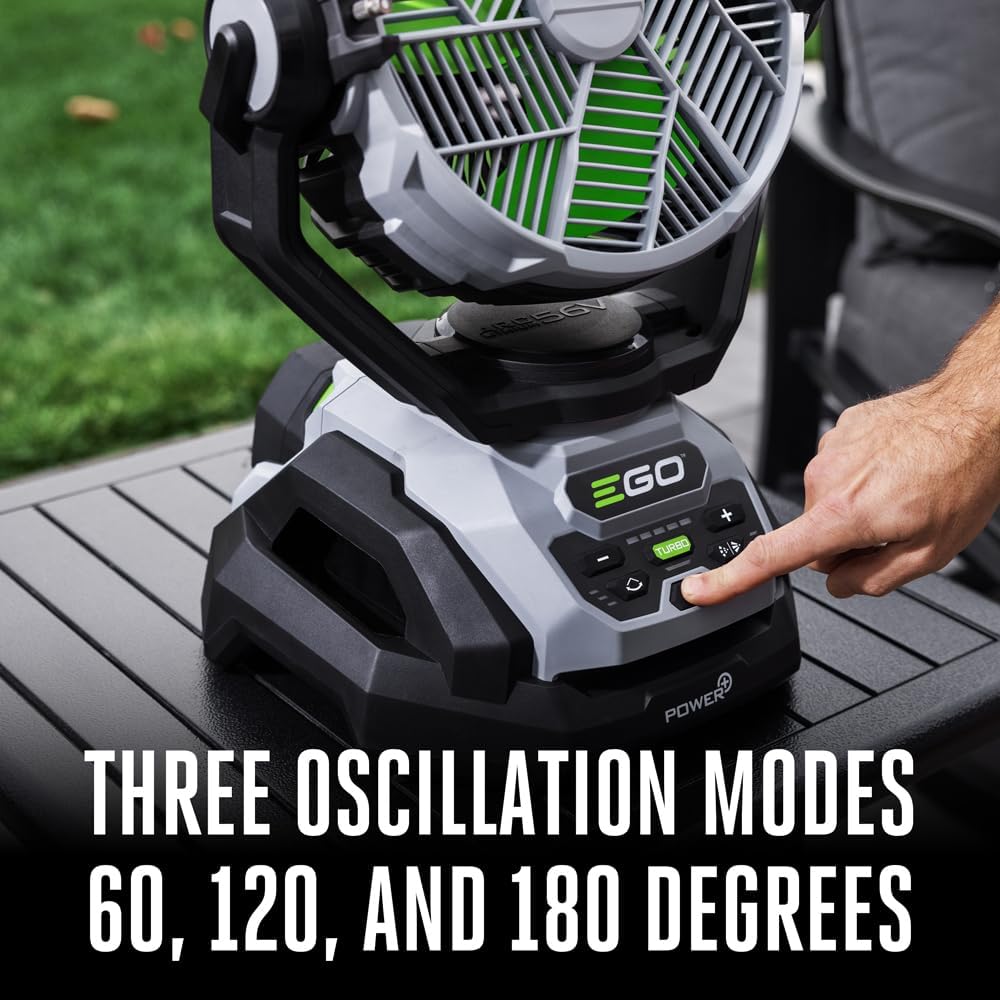 EGO Power+ FN1000 Oszillierender Ventilator mit 6 Geschwindigkeitsmodi, 3 Oszillationsmodi, 3 Nebelmodi, 3 Nebelmodi, Akku und Ladegerät Nicht im Lieferumfang enthalten, 25,4 cm, 1700 CFM, 20 MPH,