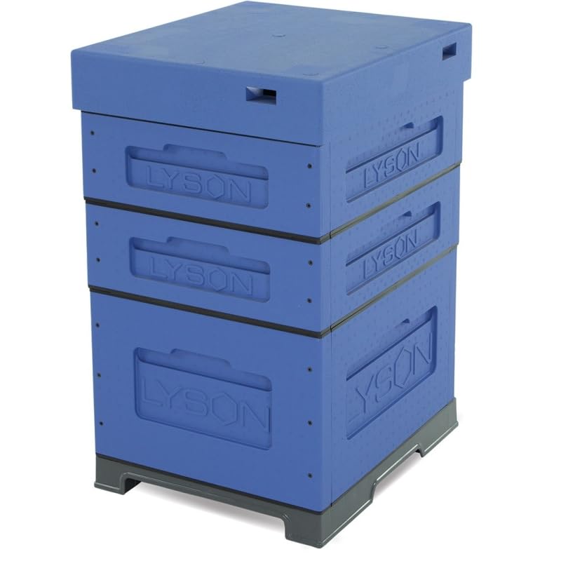 LYSON Bienenbeute Styropor Dadantbeute Dadant Beute OPTIMA Bienenstock-Set mit niedrigem Varroa-Kunststoffboden (DUNKELBLAU) für die Selbstmontage (Passende Rahmen:47×43,5x30cm;47×43,5x14,5cm)