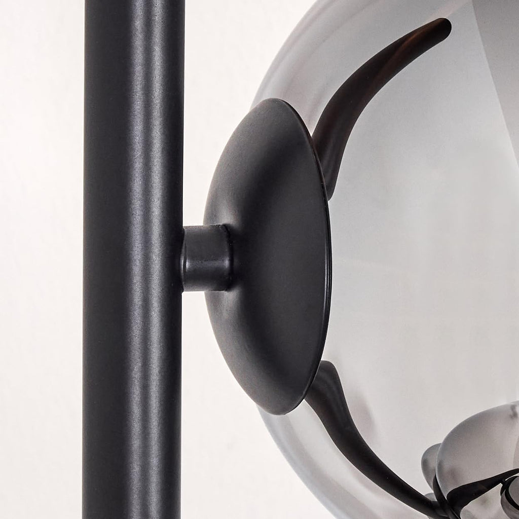 HOFSTEIN Stehleuchte Gastor, Stehlampe aus Metall/Glas in Schwarz/Chrom/Rauch, Leuchte im Retro/Vintage-Design mit Glasschirmen (Ø 15 cm) u. Fußschalter, 160 cm, E14, Wohnzimmer, Schlafzimmer, Büro
