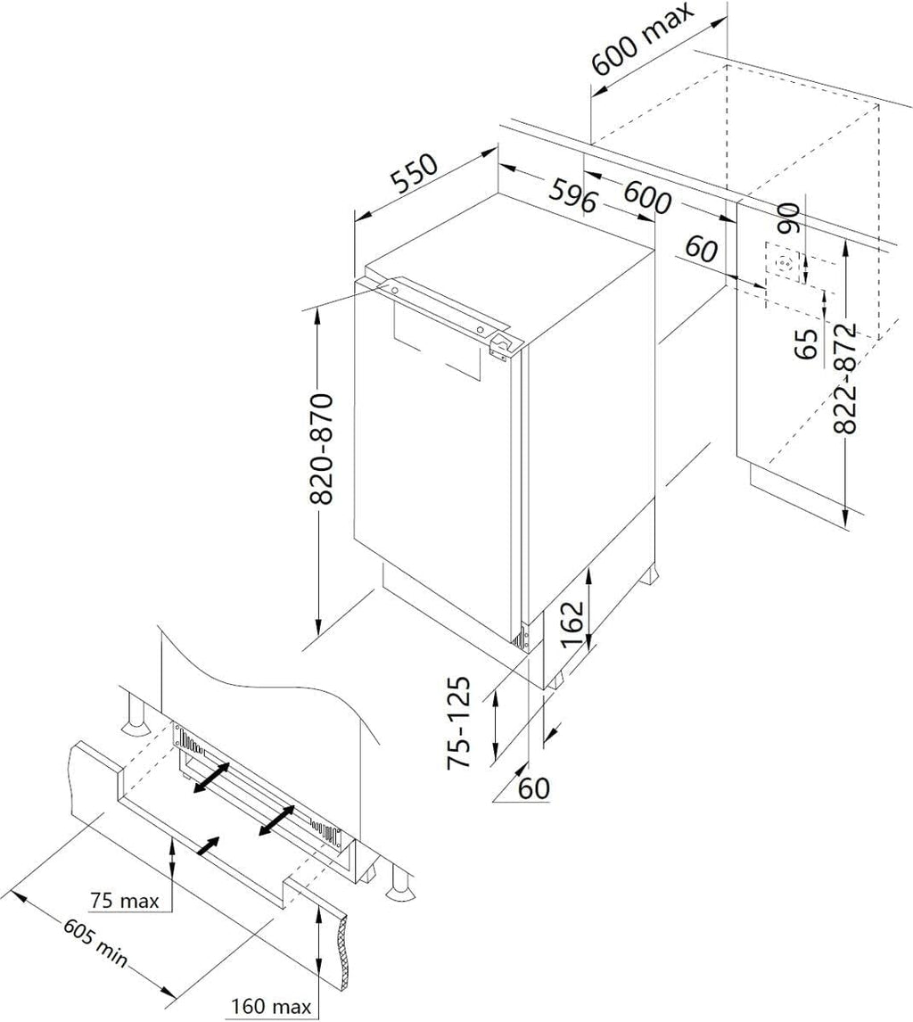 Amica Unterbau‑Kühlschrank mit Gefrierfach Festtür‑Technik 820 mm Nische elektronische Steuerung Inverter‑Motor Supergefrierfunktion 82,5 x 59,6 x 55,5 cm – Einbaukuehlschrank