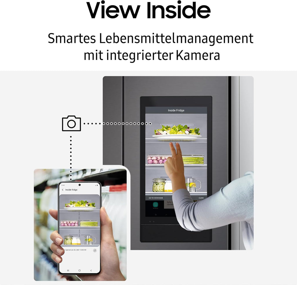 RS90F66BEFEF Side-by-Side Kühl-Gefrierkombination, AI Kühlschrank mit Gefrierfach, 178 cm, 614 l, Eis-/Wasserspender mit Wasseranschluss, Family Hub, AI Energy & Voice Control, Black Steel