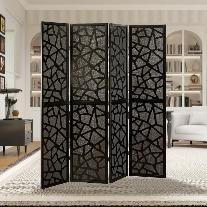 Roundhill Furniture Aurra 4-Panel Wood Room Divider, Folding Portable Partition Screen Gold