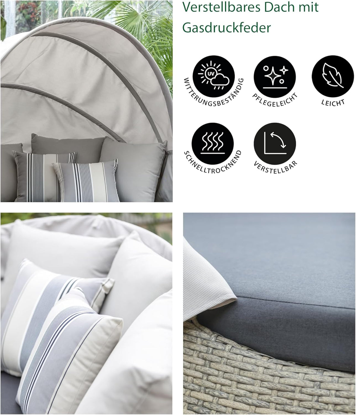 Dehner Sun-Lounger Florida, rund, ca. 220 x 160 x 159 cm, Aluminium/Polyrattan, braun/grau