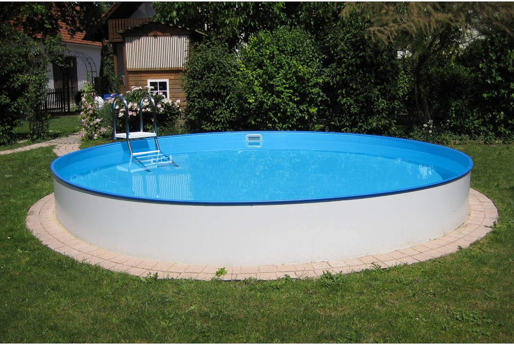 Planet Pool Stahlwandpool Set rund Bologna 200x120 cm, Stahl 0,6 mm weiß, Folie 0,6 mm blau, Einhängebiese