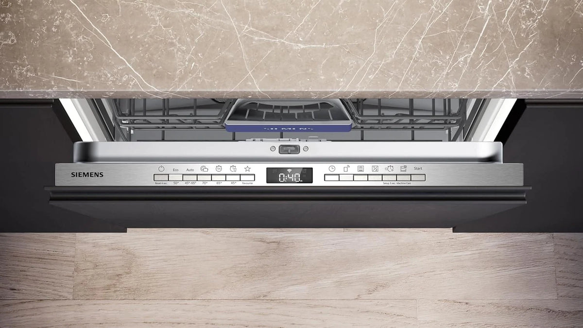 Siemens SN63EX06VE, iQ300 Smarter Geschirrspüler, Vollintegrierte Spülmaschine, 60 cm, Besteckschublade, Extra leise, varioSpeed, Automatische Türöffnung, Dreifach rackMatic, infoLight, intesiveZone