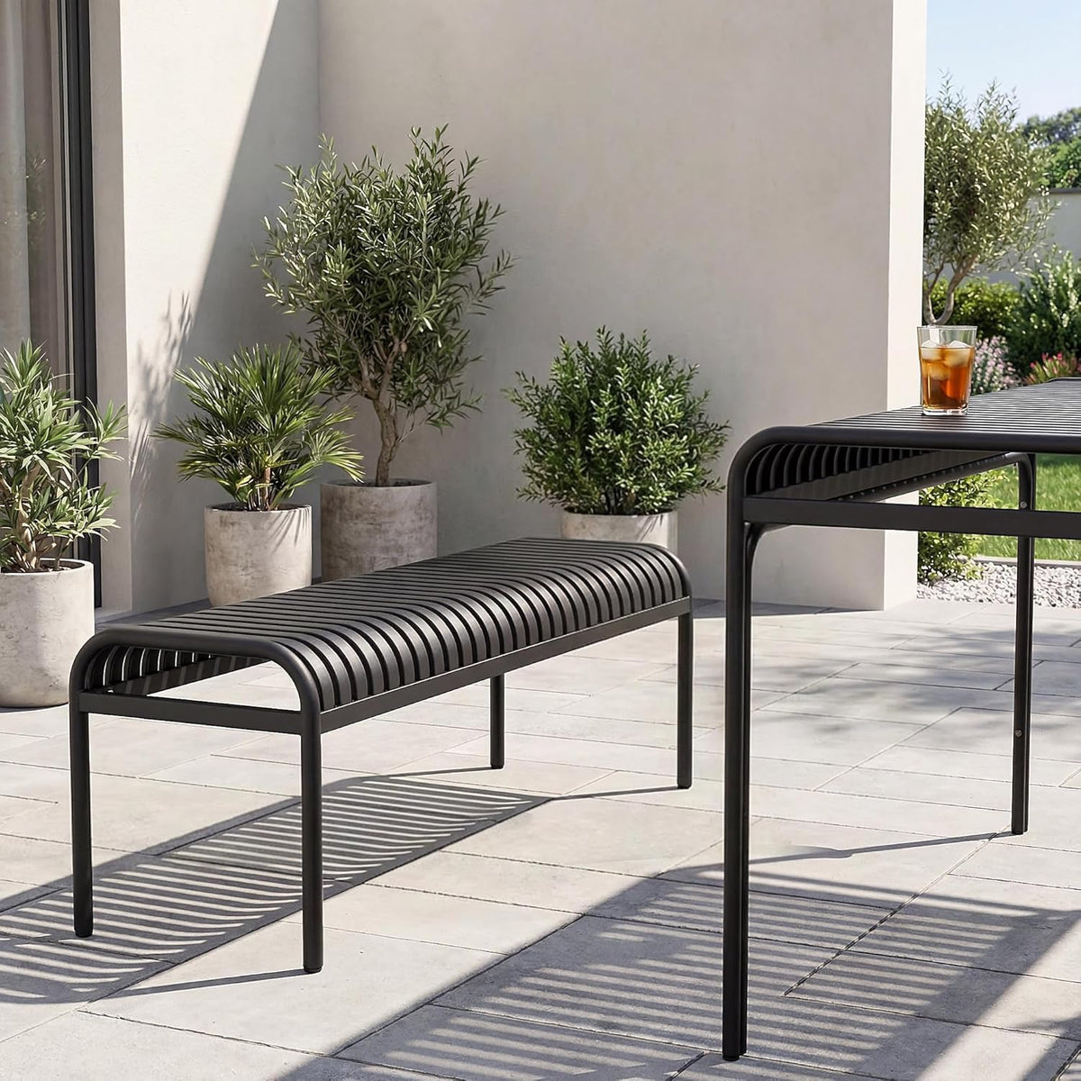 di volio Gartenbank BAISO - Metallbank für Terrasse & Garten, 130 cm, wetterfest (Schwarz)